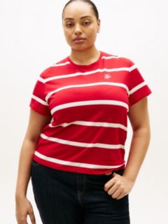 Curve Logo Embroidery Jersey Crew Neck T-Shirt — Red 1