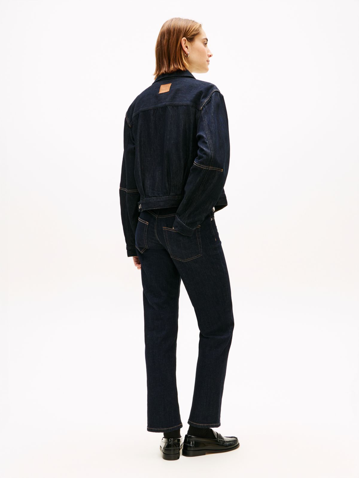 Flag Embroidery Pleated Denim Jacket — Blue
