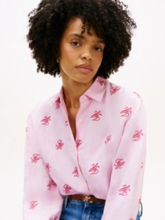 Logo Embroidery Linen Blend Shirt — Pink 2