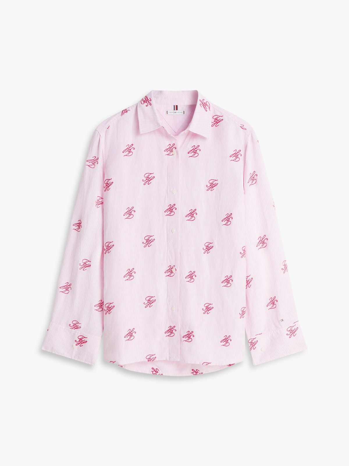 Logo Embroidery Linen Blend Shirt — Pink