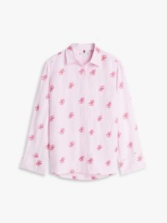 Logo Embroidery Linen Blend Shirt — Pink 5