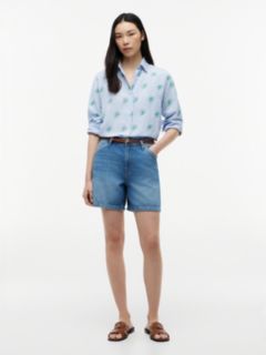 Logo Embroidery Linen Blend Shirt — Blue 2