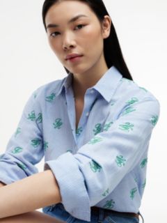 Logo Embroidery Linen Blend Shirt — Blue 3