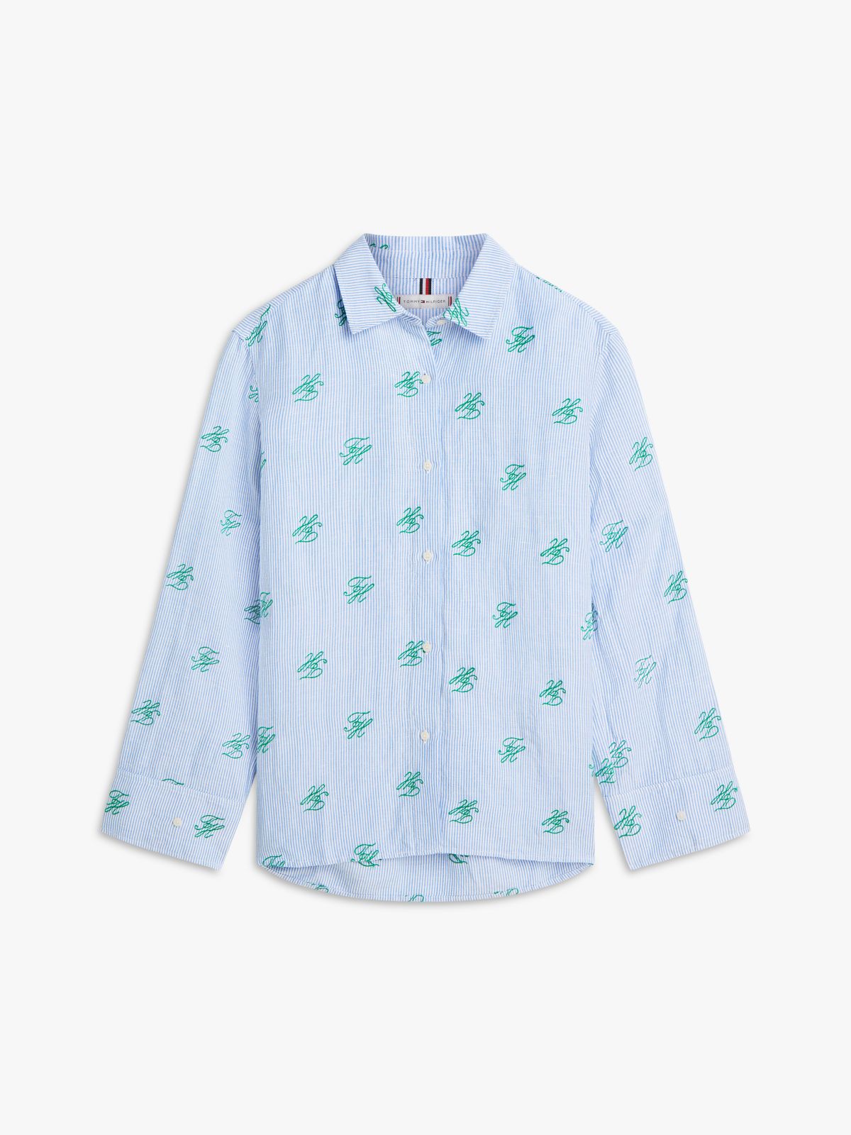 Logo Embroidery Linen Blend Shirt — Blue