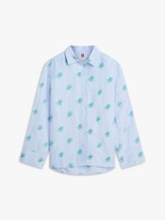 Logo Embroidery Linen Blend Shirt — Blue 5