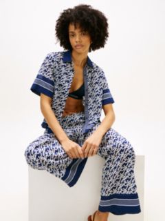 Relaxed Fit Print Voile Shirt With Silk — Blue 2