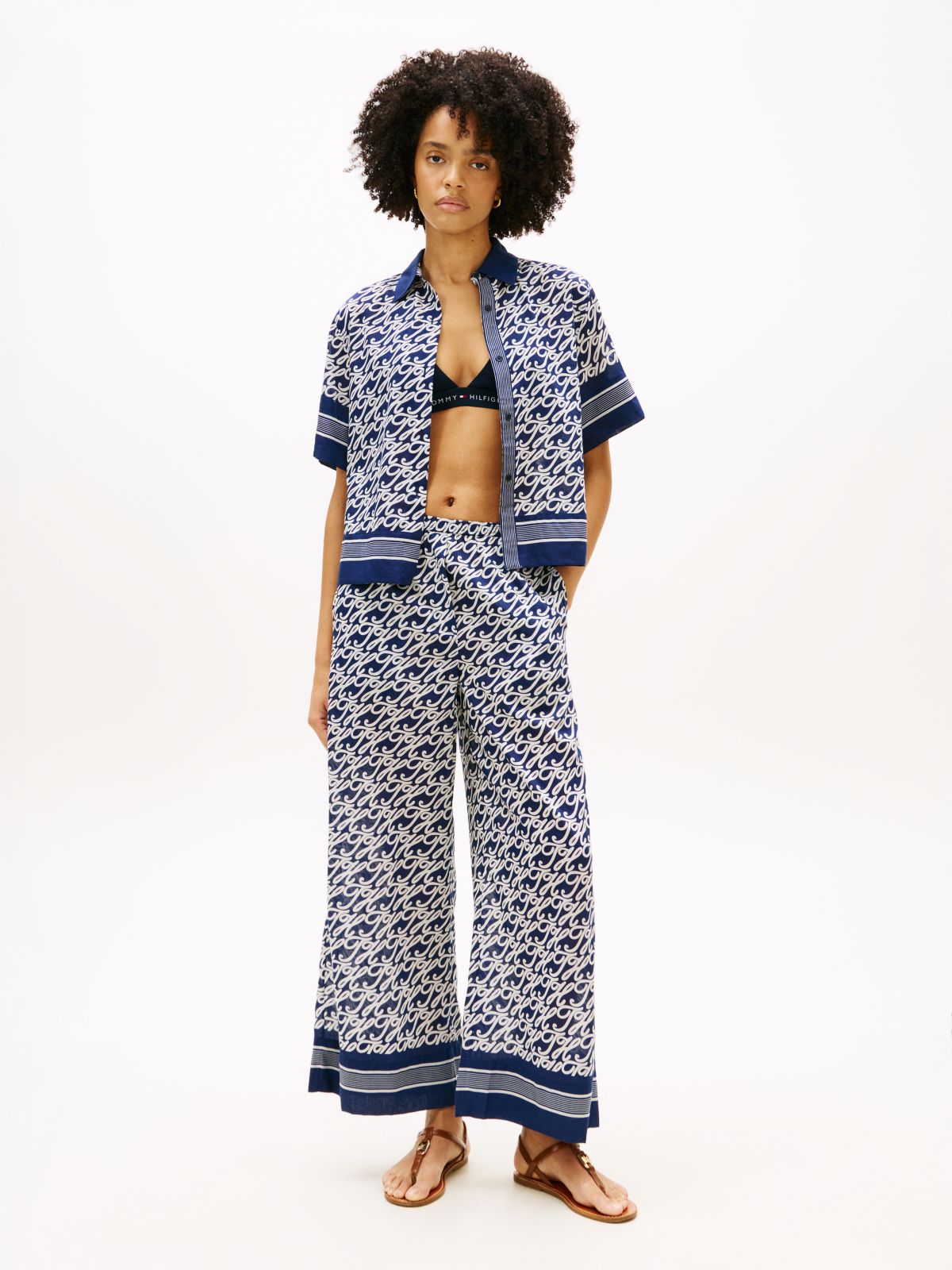 Relaxed Fit Print Voile Shirt With Silk — Blue