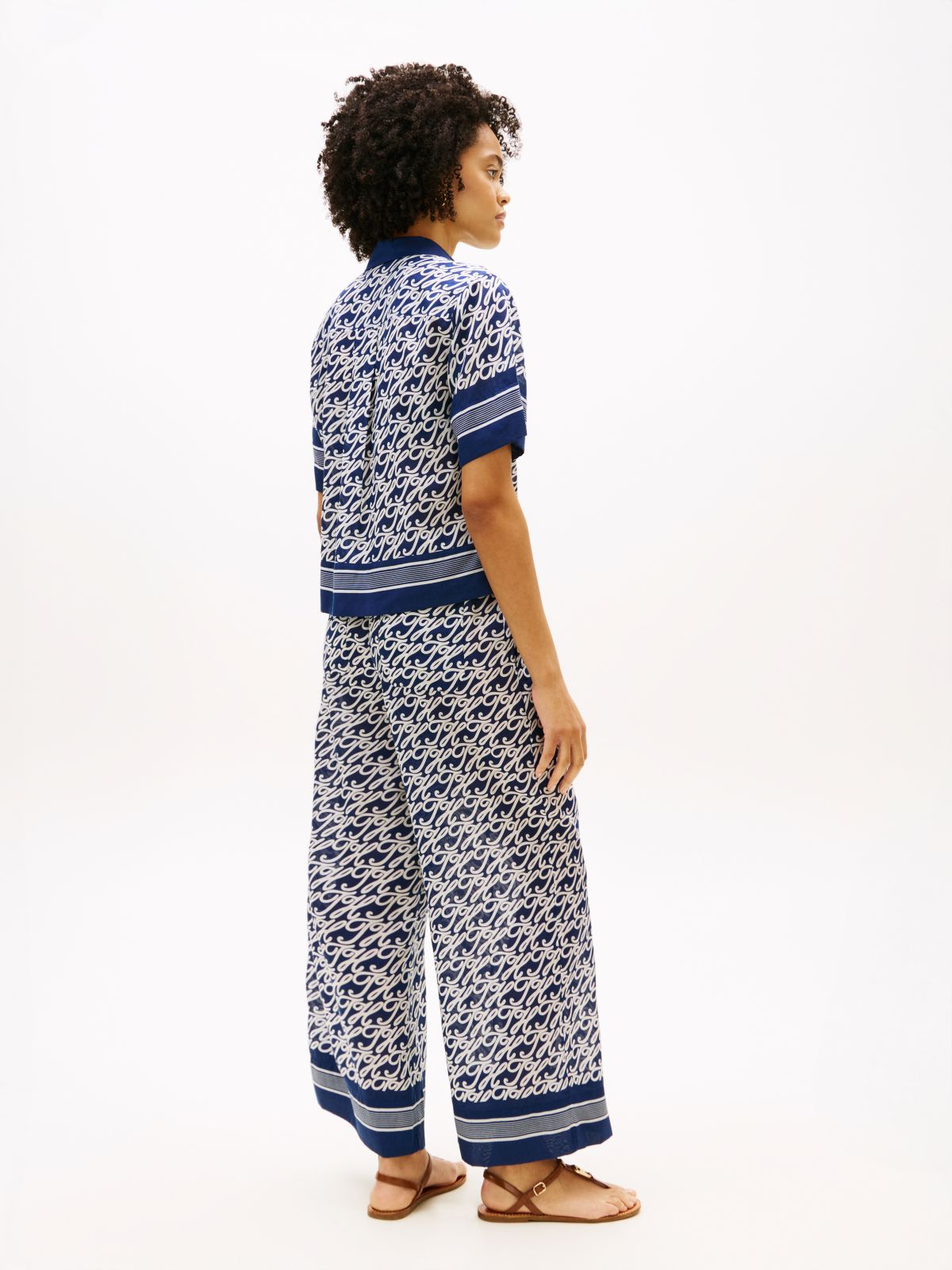 Relaxed Fit Print Voile Shirt With Silk — Blue