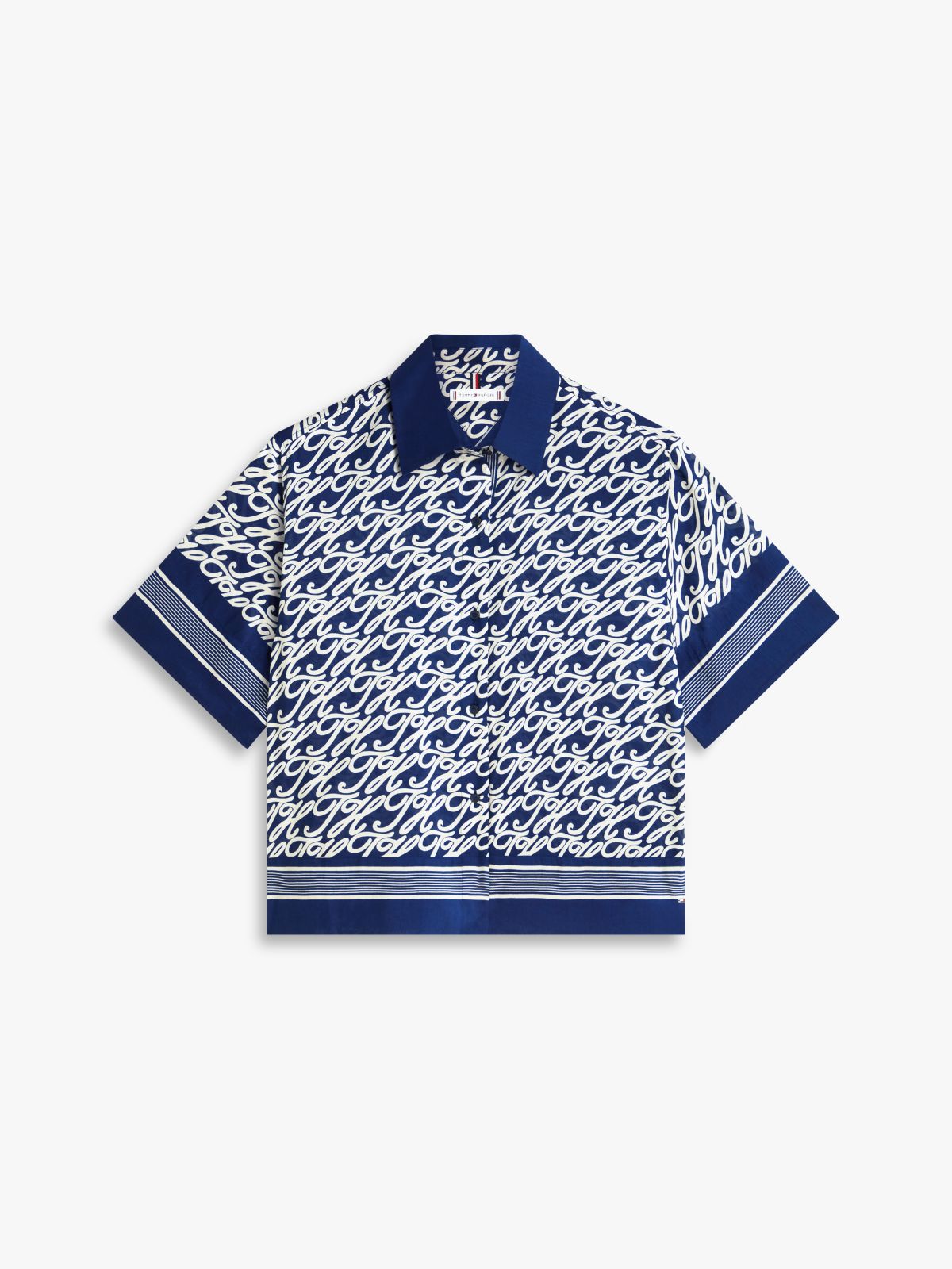 Relaxed Fit Print Voile Shirt With Silk — Blue
