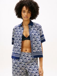 Relaxed Fit Print Voile Shirt With Silk — Blue 1
