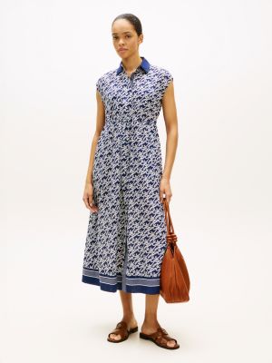 blue print voile midi shirt dress with silk for women tommy hilfiger