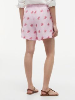 Linen Blend Print Relaxed Shorts — Pink 4
