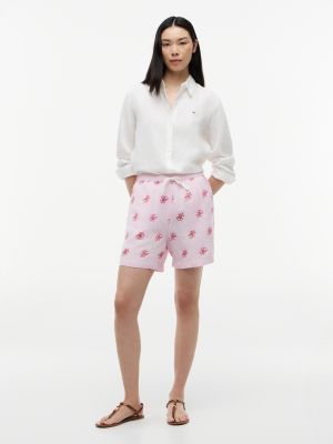 pink linen blend print relaxed shorts for women tommy hilfiger