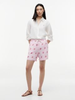 Linen Blend Print Relaxed Shorts — Pink 1