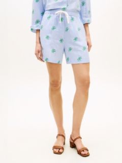 Linen Blend Print Relaxed Shorts — Blue 2