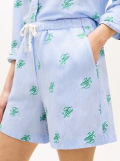 Linen Blend Print Relaxed Shorts — Blue 3