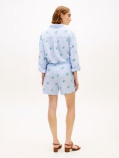 Linen Blend Print Relaxed Shorts — Blue 4
