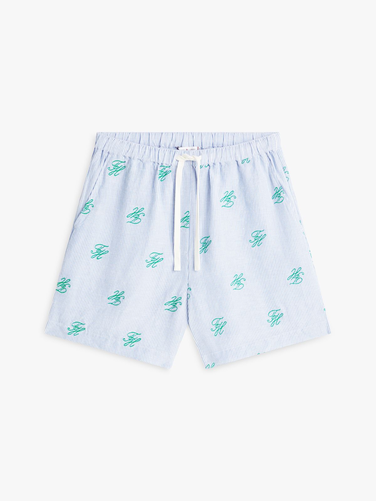 Linen Blend Print Relaxed Shorts — Blue