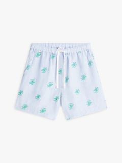 Linen Blend Print Relaxed Shorts — Blue 5