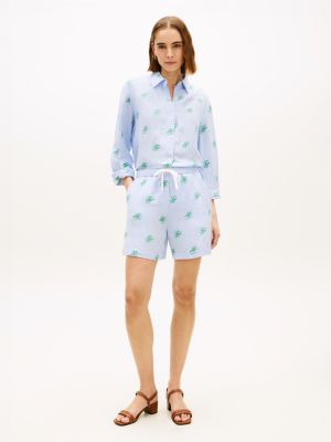 blue linen blend print relaxed shorts for women tommy hilfiger