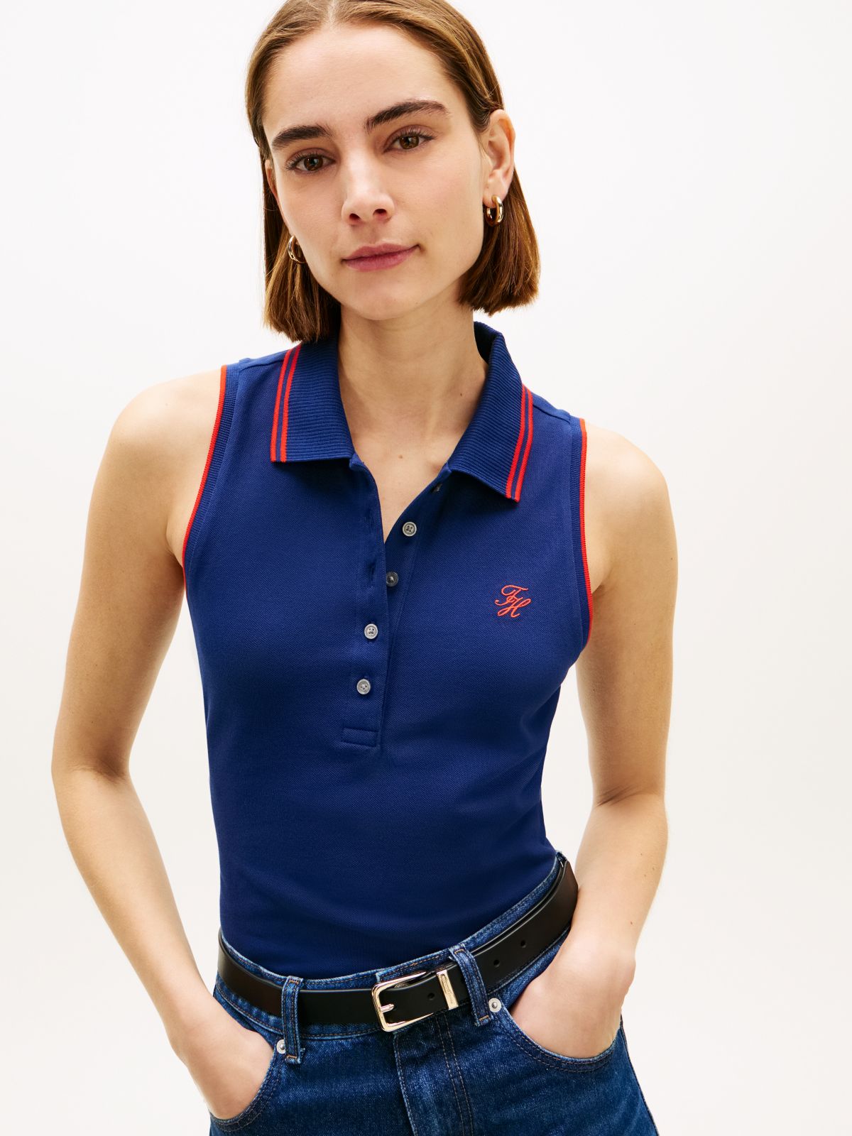 1985 Slim Fit Pique Sleeveless Polo Shirt — Blue