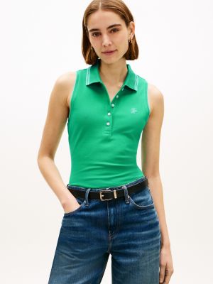 green 1985 slim fit pique sleeveless polo shirt for women tommy hilfiger
