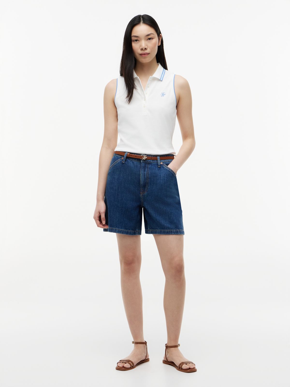 1985 Slim Fit Pique Sleeveless Polo Shirt — White