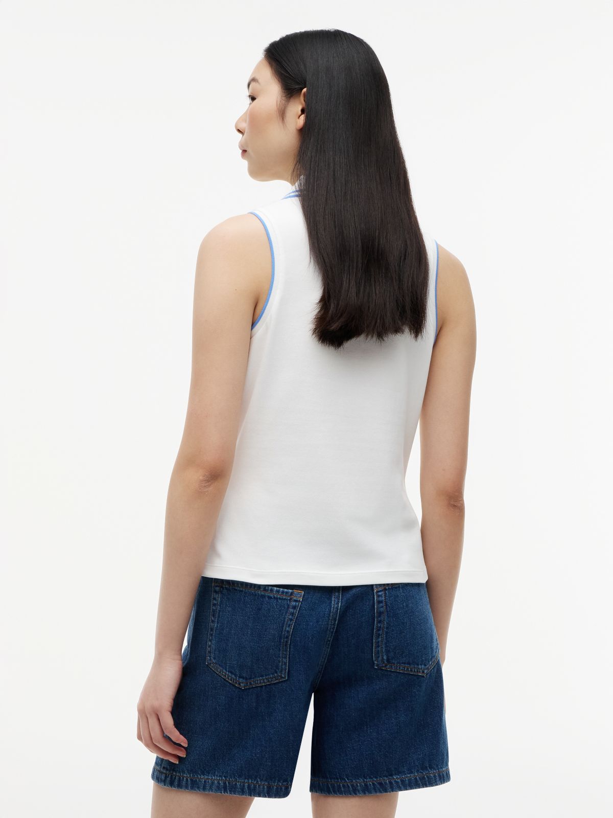 1985 Slim Fit Pique Sleeveless Polo Shirt — White