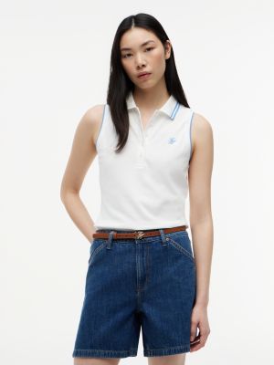 white 1985 slim fit pique sleeveless polo shirt for women tommy hilfiger