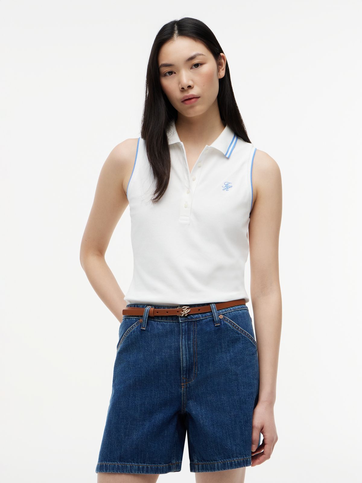 1985 Slim Fit Pique Sleeveless Polo Shirt — White
