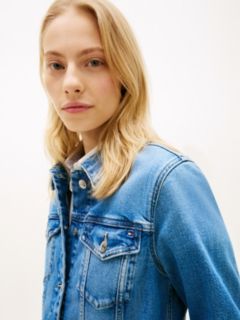 Flag Embroidery Slim Denim Jacket — Blue 2