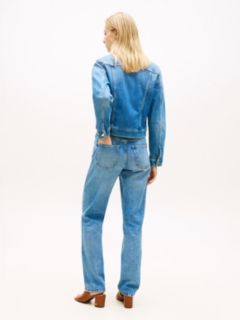 Flag Embroidery Slim Denim Jacket — Blue 4