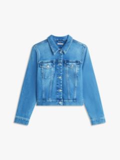 Flag Embroidery Slim Denim Jacket — Blue 5