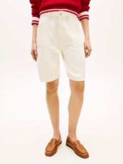 Mid Rise Relaxed Straight Leg Bermuda Shorts — Beige 2