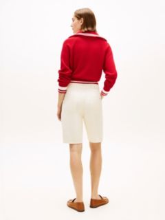 Mid Rise Relaxed Straight Leg Bermuda Shorts — Beige 4