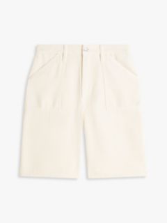 Mid Rise Relaxed Straight Leg Bermuda Shorts — Beige 5