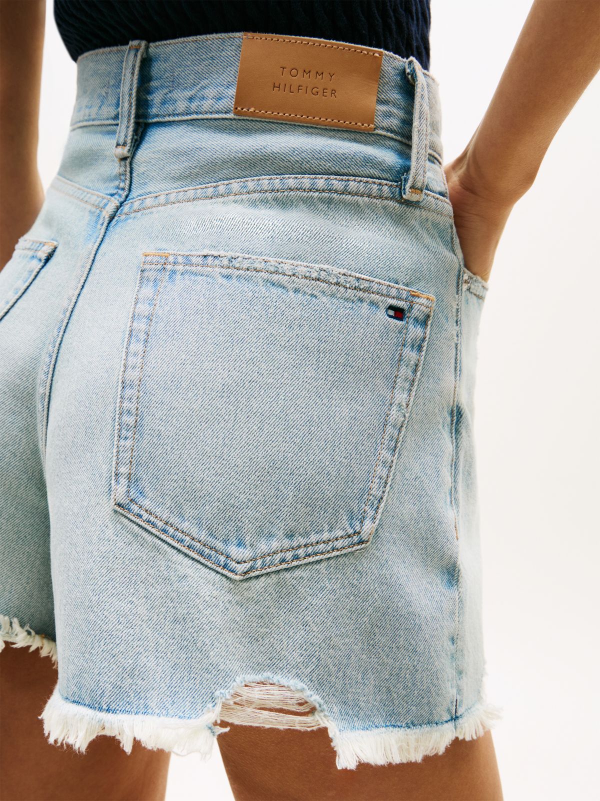 Distressed High Rise Wide Leg Denim Shorts — Blue