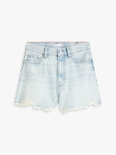 Distressed High Rise Wide Leg Denim Shorts — Blue 5
