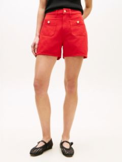 Gold-Tone Button High Rise Denim Shorts — Orange 2