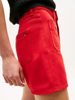Gold-Tone Button High Rise Denim Shorts — Orange 3