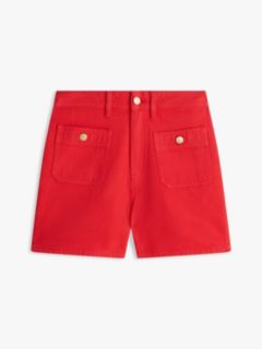 Gold-Tone Button High Rise Denim Shorts — Orange 5