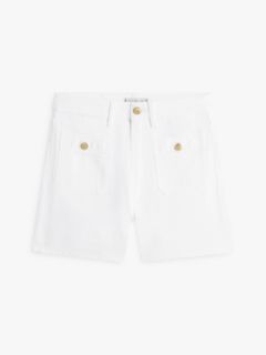 Gold-Tone Button High Rise Denim Shorts — White 5