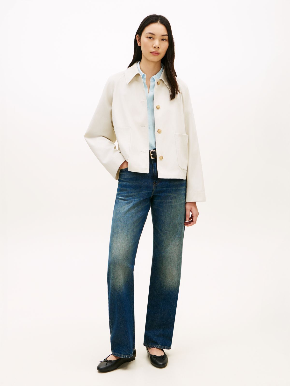 Water Repellent Collared Relaxed Short Jacket — Beige
