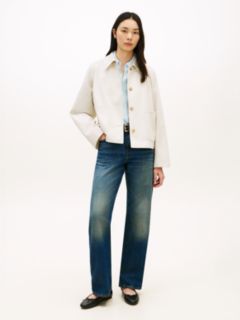 Water Repellent Collared Relaxed Short Jacket — Beige 3