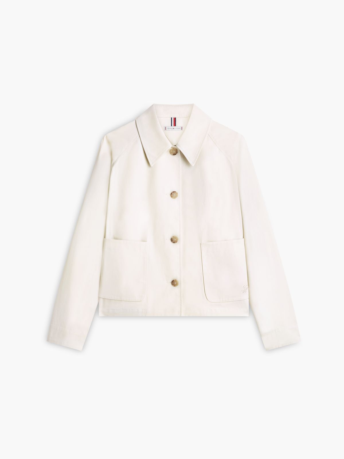 Water Repellent Collared Relaxed Short Jacket — Beige