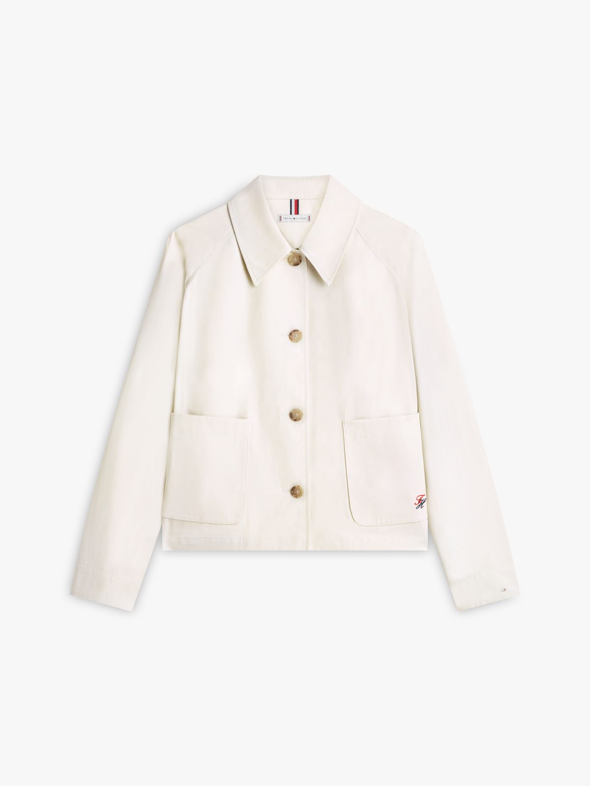 Water Repellent Collared Relaxed Short Jacket — Beige
