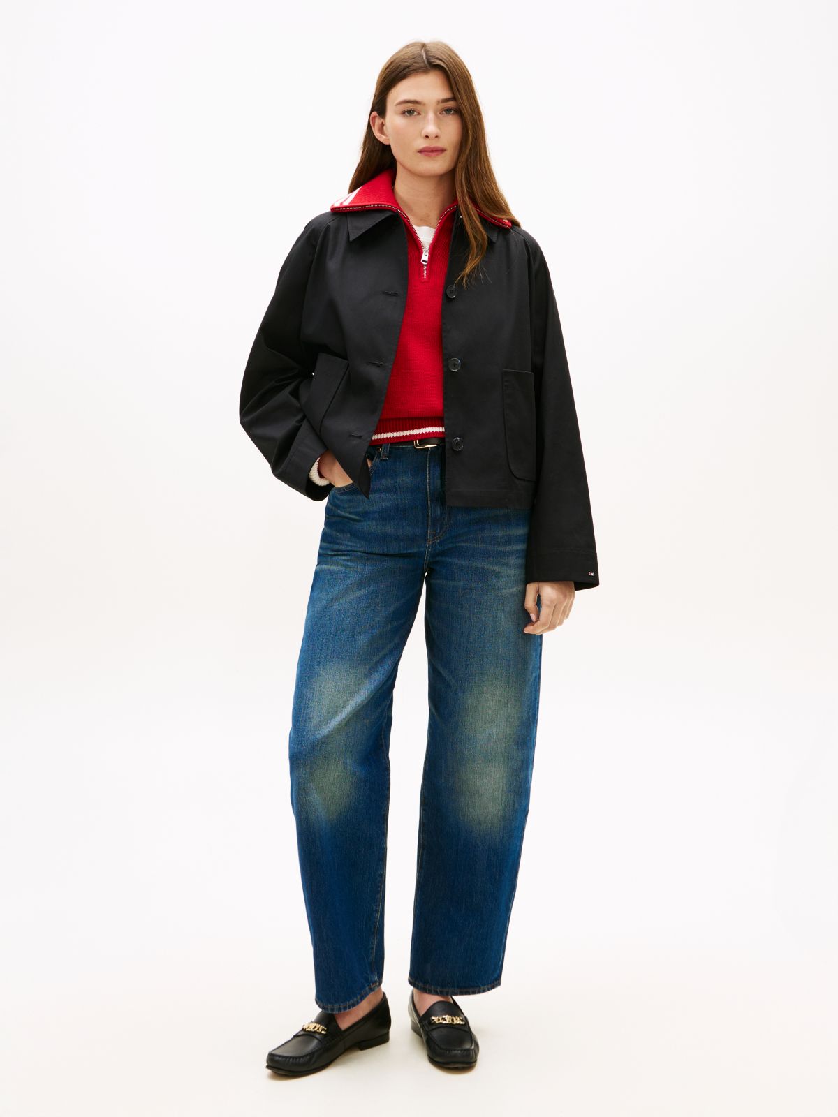 Water Repellent Collared Relaxed Short Jacket — Black