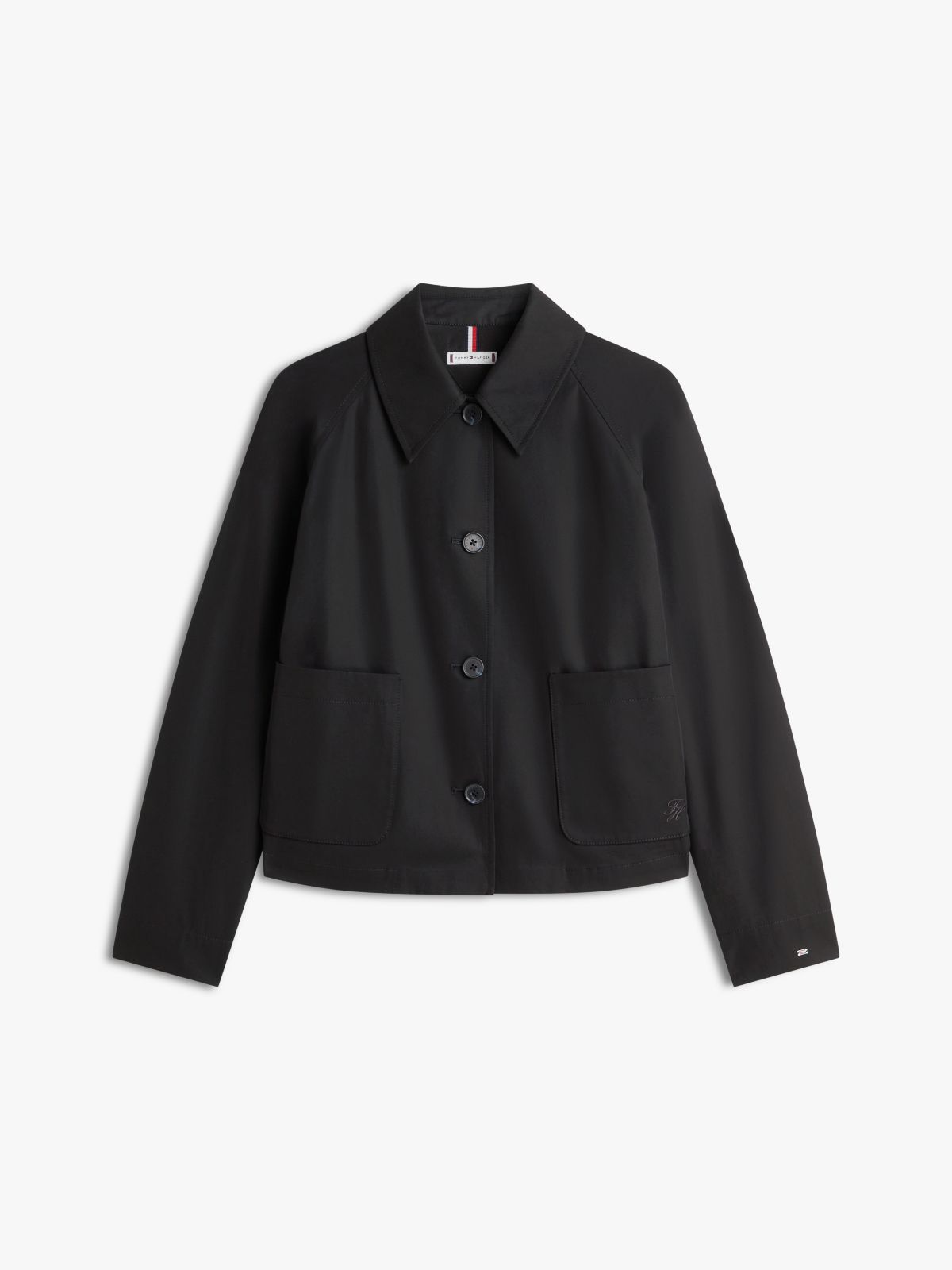 Water Repellent Collared Relaxed Short Jacket — Black