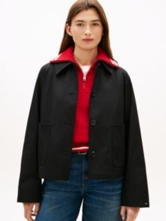 Water Repellent Collared Relaxed Short Jacket — Black 1