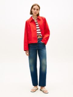 Water Repellent Collared Relaxed Short Jacket — Orange 3
